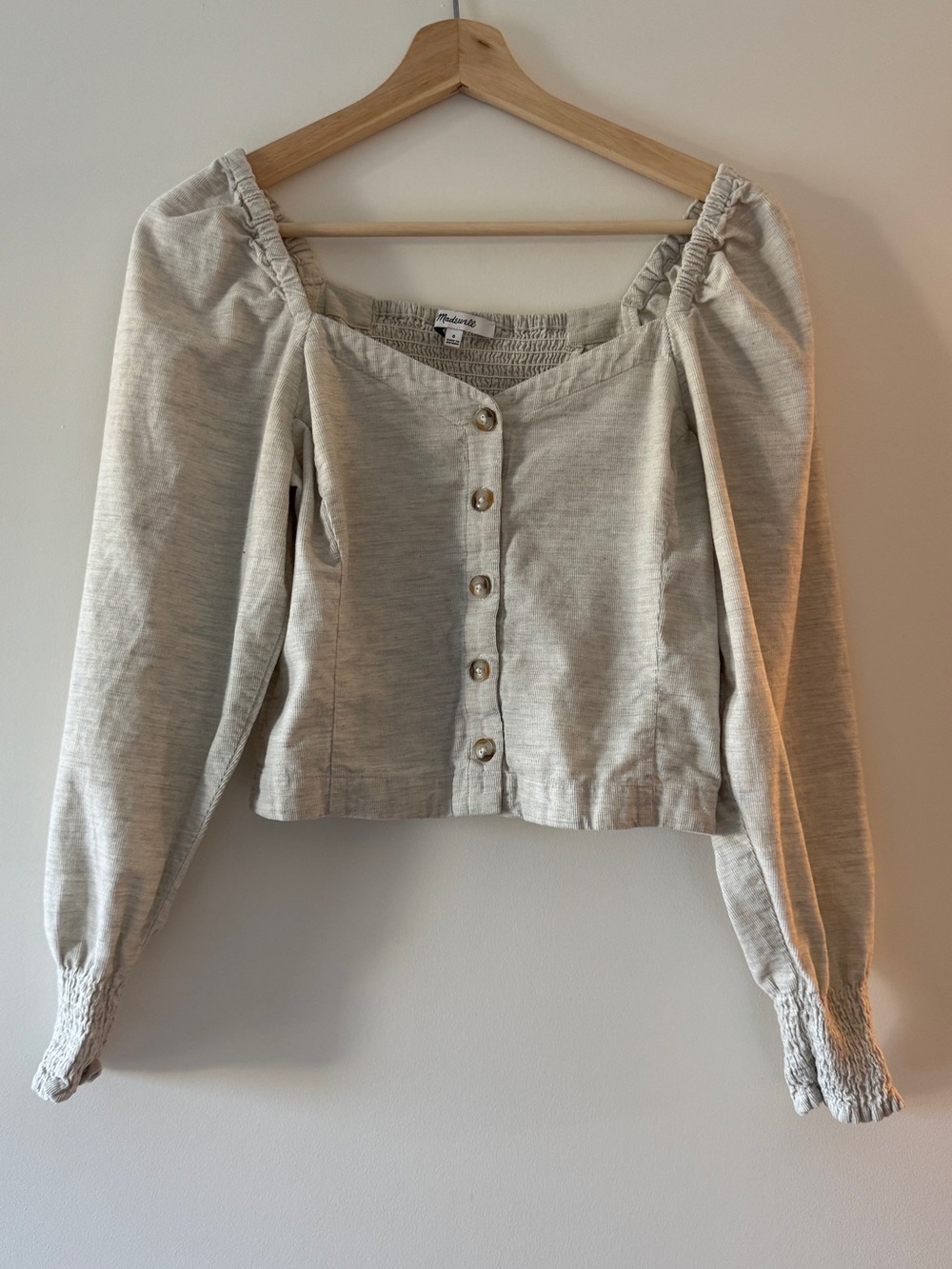Madewell Corduroy Sweetheart Smocked-Back Top